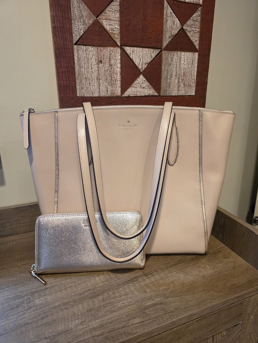 Kate Spade Blush Pink Tote with Rose Gold Trim and Matching Wallet